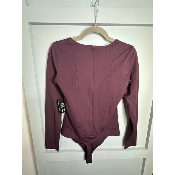 Express Square Neck Cutout Long Sleeve Bodysuit Women's Size Small Plum NWT - Picture 6 of 8
